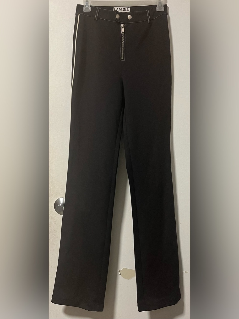 I.AM.GIA Black Wide-Leg High-Rise Pants with White Side Stripe